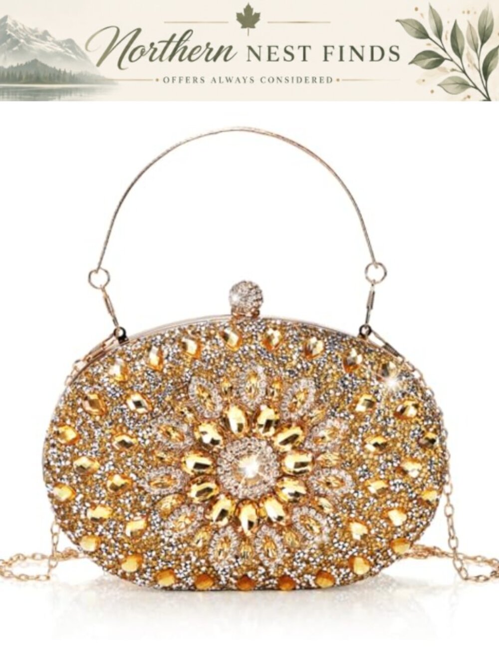 Rhinestone Clutch Evening Bag Sparkly Detachable Chain Formal Wedding Purse